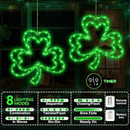 2 Pcs Light Up Shamrock for Window, 13'' Shamrocks Windows Lights St Patricks Day Window Decor Shamrock Lights Battery Operated with Timer & 8 Modes, Clover Decor Green Light for St Patricks - Image 3
