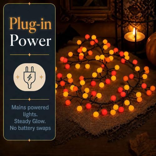 QBIS Halloween Lights, Orange Yellow Red, 120 Berry Cluster Lights,6.5ft - Image 4