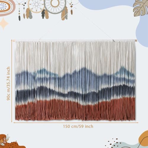 Tiamon Boho Wall Decor - 59''W x 35.4'' L Macrame Wall Hanging Dip-Dye Large Tapestry Art for Home Bathroom Farmhouse Bedroom Living Room Office Natural Modern Rustic Decoration - Image 3