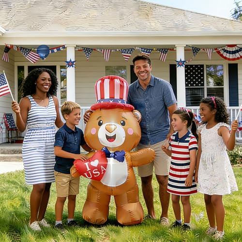 Independence Day Inflatable Bear Yard Decoration Lighted 4th of July Blow Up Patriotic Garden Yard Lawn Decor 5 Feet Tall (5FT-Bear) - Image 5