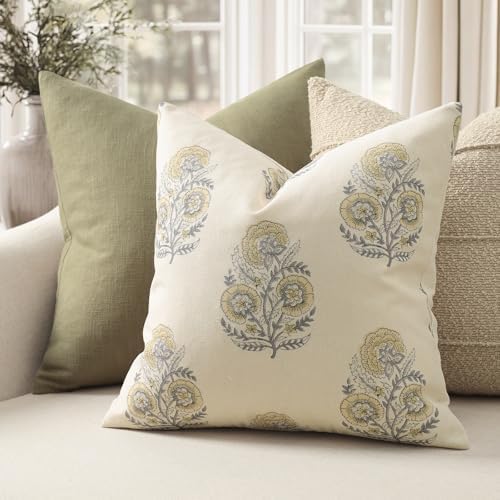 Summer Vintage Floral Print Euro Sham Pillow Covers 26x26 Set of 2 Accent Decorative Cushion Covers Modern Farmhouse Throw Pillow Covers for Bed Sofa Couch Chair Living Room Home Decor, Mellow Yellow - Image 2