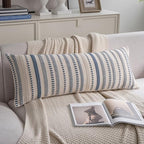 Cethom Blue Boho Lumbar Pillow Covers 14x36 Long, Stripe Textured Decorative Couch Pillow Cases for Bed, Sofa, Living Room, Bedroom, Farmhouse Home Accent Cushion Covers, Pack of 1 by Cethom