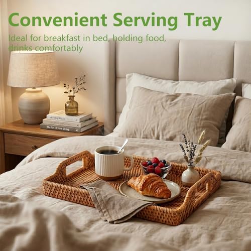 Rattan Serving Tray, Rectangle Woven Wicker Tray for Breakfast - Image 5