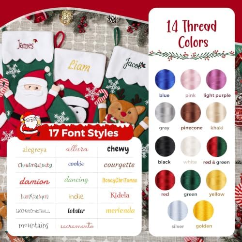 Personalized Christmas Stockings with Embroidered Name & Monogram,Custom Embroidered Christmas Stocking,Santa,Snowman & Reindeer Stocking for Family & Fireplace Holiday Decor(4 Pack) - Image 4