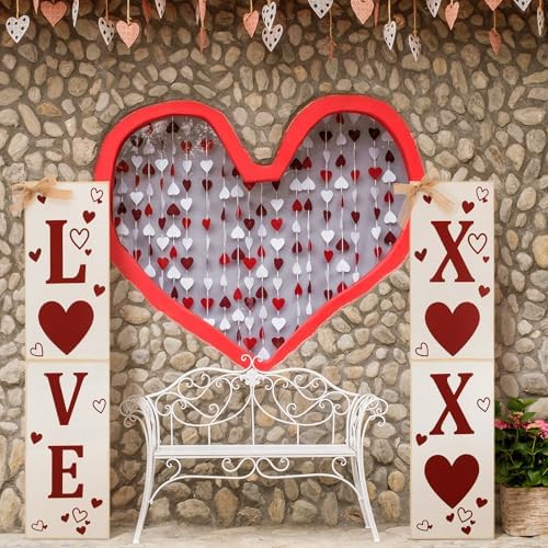 2 Pcs Valentine's Day Porch Sign Love Heart Welcome Wooden Porch Decor Standing Valentine's Day Decoration Rustic Welcome Sign for Patio Front Door Wall Yard Holiday Party, 33" H(Love) - Image 4
