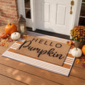 2pcs Fall Hello Pumpkin Doormats Layered Autumn Front Porch Welcome Mat and Striped Crystal Velvet Layering Rug Non Slip Outdoor Entryway Flooring Decor for Thanksgiving by Unknown
