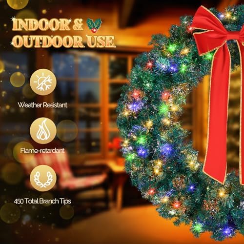 VINGLI 48 Inch Christmas Wreath Dual Color Fence, Party Decor, Plug-in LED - Image 4