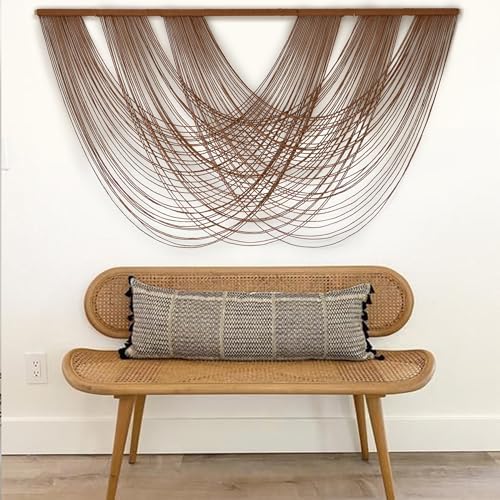 Large Macrame Wall Hanging Brown Die-Dyed 59.00" W x 31.00" L Boho Wall Decor Yarn Tapestry Craftsmanship Home Macrame Wall Decor - Image 2