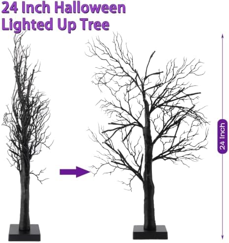 Halloween Decorations Indoor-2 Pack 24 Inch Lighted Black Halloween Tree - Image 2