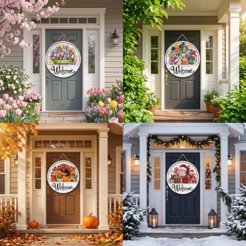 16 Pcs Interchangeable Welcome Sign for Front Door, 12 Inch Seasonal Wooden Door Hanger With 16 Magnetic Icons, Wooden Welcome Signs for Front Door for Holidays and Year Round Home Decor (12set) - Image 4