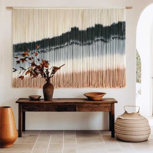 Macrame Wall Hanging Dip Dyed Large Wall Tapestry Woven Art 57''W*35''L - Image 3