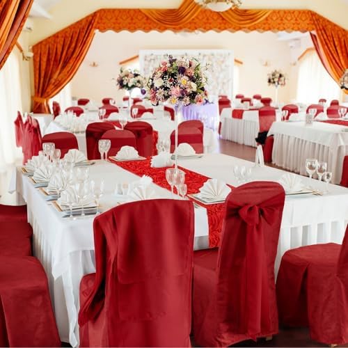 4 Pcs Rosette Table Runner 14x108 Inch for Wedding, Red - Image 5