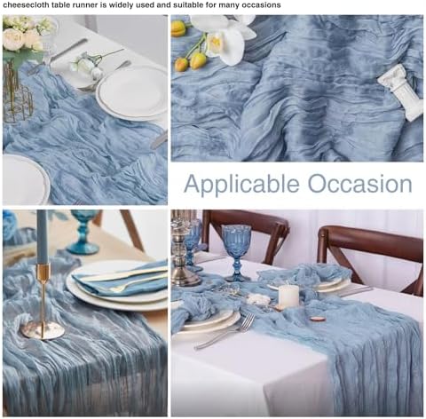 20 Pack Dusty Blue Cheesecloth Table Runner 17x108 Inch Boho Wrinkled Sheer Gauze Cheese Cloth Table Runner Bulk Romantic Decor for Wedding, Bridal Shower, Birthday Party - Image 3