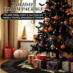 48 Inches Velvet Halloween Tree Skirt Black Luxury Xmas Gold Fur Plush Skirts with Gold Embroidered Holly for Halloween Merry Christmas Party Rustic Vintage Holiday Home Winter Decorations - Image 6