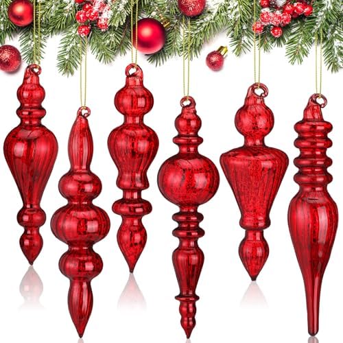Soaoo 6 Pcs 6.3 in Red Mercury Glass Finial Christmas Ornaments by Soaoo