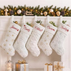 CARAKNOTS Personalized Christmas Stockings with Names 5 Pack White Faux Fur by CARAKNOTS