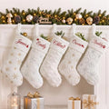 Personalized Christmas Stockings Set of 6, Custom with Names White Faux Fur by CARAKNOTS