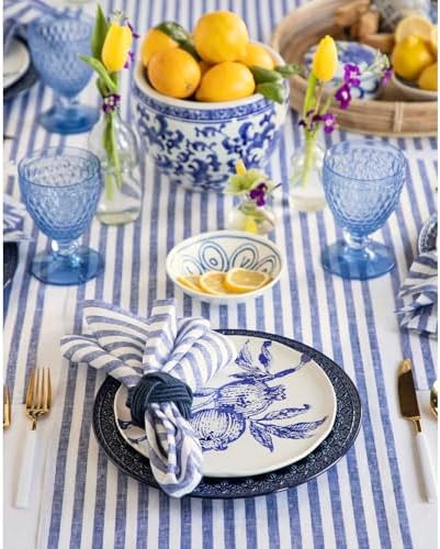 Solino Home 100% Pure Linen Table Runner, 14 x 48 in, Navy and White Stripe - Image 4
