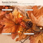 6 FT Lighted Fall Garland with Timer, Maple Leaves and Pinecones - Image 6