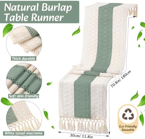 Set of 4 Sage Green Table Runner and Round Placemats Napkin Ring - Image 3
