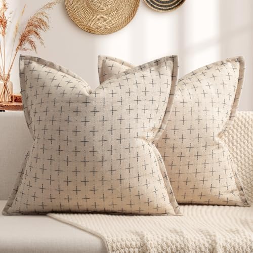 ZWJD Pillow Covers 24x24 Set of 2 Soft Polyester Textured Pillow Covers with Stylish Flange Edge Cozy Farmhouse Throw Pillows for Couch Bed Sofa Living Room by ZWJD