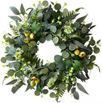 Hiptree 18 Inch Spring Eucalyptus Wreath for Front Door-Artificial Summer Greenery Wreaths Indoor Outdoor Decorations, Farmhouse Wall Decor-Fall, Winter,Easter,Green All Year Round,DIY Wreaths by HipTree