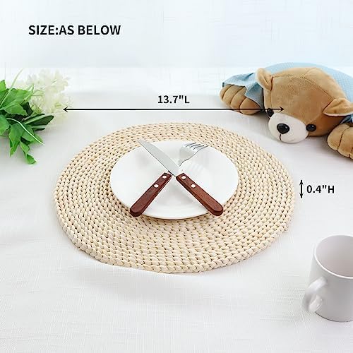 YRMT Round Woven Placemats Set of 6 Corn Husk Woven Placemat Braided Straw Water Hyacinth Place Mats for Dining Table, Wedding, Natural 13.8" in - Image 4