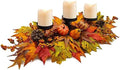 Fall Centerpiece Table Decorations, 27.5'' L Assorted Artificial Pumpkins, Berries, Maple Leaves and Pine Cones, Harvest Table Candle Holder for Dinning Table, Fireplace Mantel (Candle Not Included) by SUNNYPARK