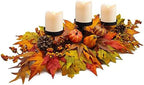 Fall Centerpiece Table Decorations, 27.5'' L Assorted Artificial Pumpkins, Berries, Maple Leaves and Pine Cones, Harvest Table Candle Holder for Dinning Table, Fireplace Mantel (Candle Not Included) by SUNNYPARK