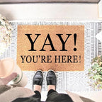 Yay You're Here Funny Coir Doormat - Natural Brown Entryway Welcome Mat, 23.7 x 15.7 inch - Image 2