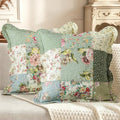 vctops Set of 2 Patchwork Cotton Quilted Decorative Square Throw Pillow Covers with Scalloped Floral Pattern Soft Cushion Case for Couch Sofa Bed (Green B,18"x18") by vctops