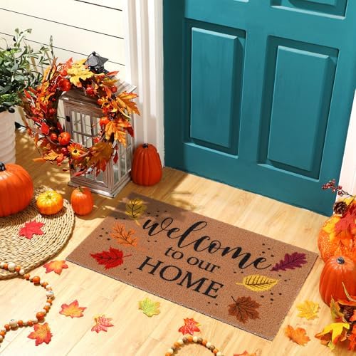 2 Pcs Fall Welcome Door Mat and Wreath for Front Door Autumn Outdoor Mat - Image 5