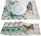 Vintage Flower Butterfly Wooden Floral Placemats Set of 6 Decorative Dinner Place Mats Washable Table Mat for Gifts, Holiday, Birthday Party, Wedding & Dining - Image 2