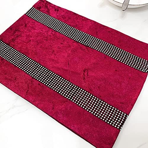 HeMiaor Christmas Placemats Set of 4 Silver Sequins Rhinestones Gorgeous Place Mats Velvet Decor for Kitchen Dinner Table Washable Burgundy - Image 4