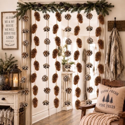 Vicenpal 8 Pcs Christmas Pine Cone Decor 32 Inch Pinecone Hanging Garland - Image 3