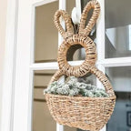 Bunny Basket Hanging Wall Pocket Spring Decor - Hand Woven Wicker Easter Basket - Bunny Hanging Ornament, Wicker Easter Baskets Rabbit Statue Spring Wreath for Front Door - Image 4