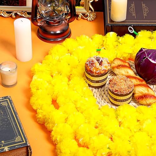 Tigeen 24 Pcs Faux Marigold Flowers Garland 5 Ft Strands,Yellow - Image 6