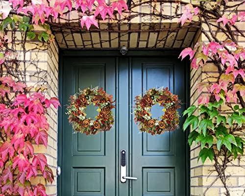 Fall Wreath for Front Door Artificial Peonies Autumn Winter Wreaths for Front Door Outside Wall Or Window Décor (Brown) - Image 4