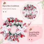 20" Artificial Christmas Wreath for Front Door with Balls Candy Cane Christmas Decorations for Indoor Outdoor Wall Window Home Holiday Xmas Decor - Image 3