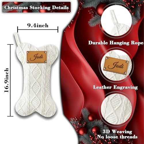 Personalized Dog Christmas Stockings, Custom Name Engraved Christmas Stockings 9 Pack, 16.9” Large Xmas Stocking for Dogs Cats Pets, Bone Shape Fireplace Hanging Holiday Xmas Party Decoration - Image 4