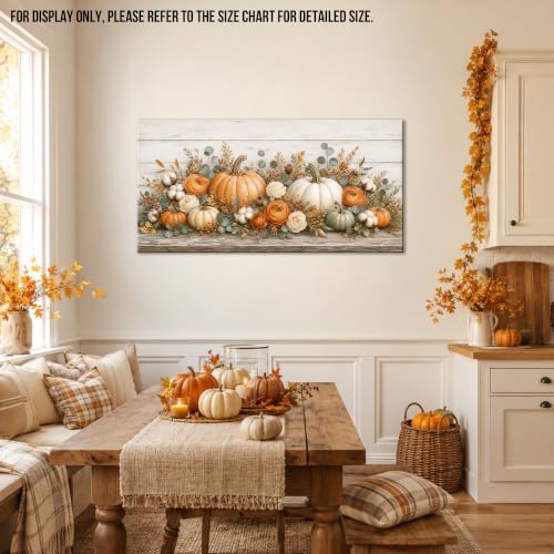 WAXWHELK Pumpkin Fall Canvas Wall Art, Autumn Thanksgiving Rustic Farmhouse Painting Pictures, Floral Pumpkin Artwork for Living Room Bedroom Home Decor (20"x40") - Image 3