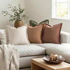MIULEE Fall Linen Fringe Pillow Covers Set of 4 22x22 Beige/Brown/Green - Image 4