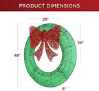 Best Choice Products 48in Pre-Lit Outdoor Christmas Wreath Decoration, LED Metal Holiday Decor for Home w/ 140 Lights, Bow - Green/Red - Image 7