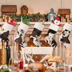 6 Pcs 20 Inch Christmas Cow Print Stockings, White, Cow Print Style - Image 5