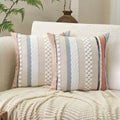 Aeckself Boho Throw Pillow Covers 18x18 Inch Set of 2, Farmhouse Decorative Striped Square Pillow Covers Chenille Tufted Pillow Cases Accent Neutral Pillowcase for Living Room Couch Bed, Orange Blue by AECKSELF