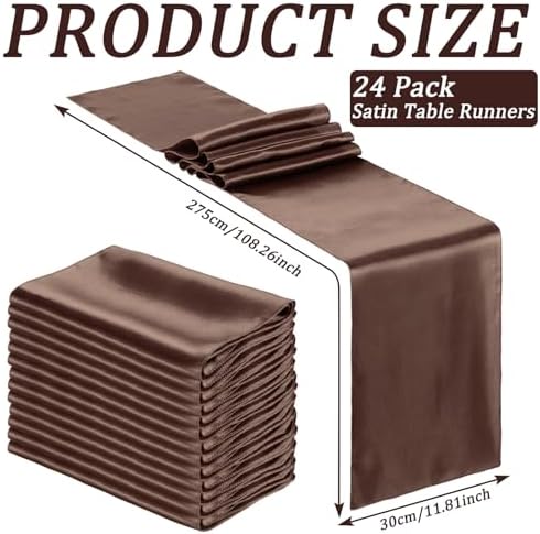 Bencailor 24 Pcs Brown Satin Table Runners Bulk, 12 x 108 Inch - Image 3