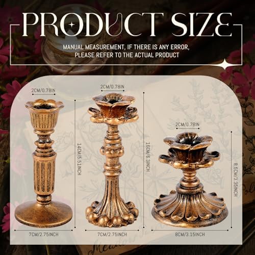 Suclain 6 Pcs Vintage Taper Candlestick Holders Resin, Column, Bronze - Image 2