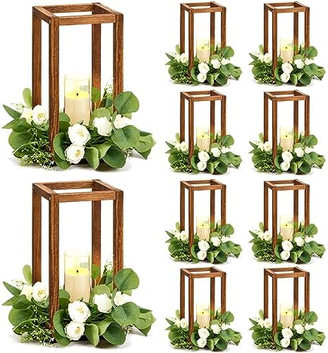 Sabary 5 Sets/ 10 Pcs Wooden Lantern Centerpieces with Candles, Caramel by Sabary