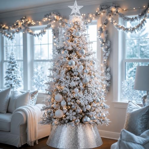 Fabric Christmas Tree Collar 24 Inch Silver Christmas Tree Stand Base Cover - Image 5