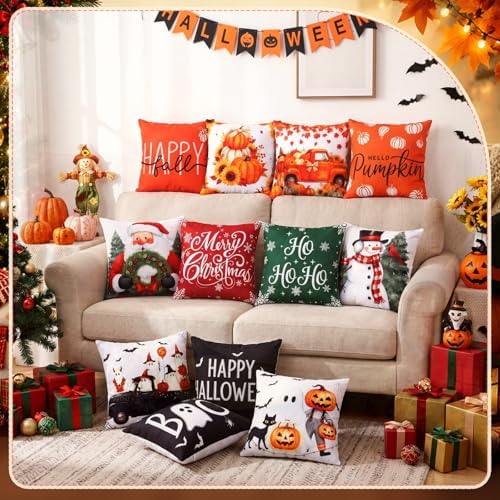 12 Pcs Fall Pillow Covers 18 x 18 Inch Holiday Throw Pillow Covers Pumpkin Cushion Case Pillowcase for Indoor Outdoor Farmhouse - Image 2